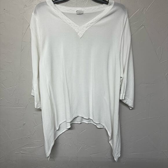 Lagenlook White Sharkbite Hem Top Rayon Cotton Blend Size Large - Picture 5 of 5